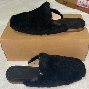 UGG Women's Janaya Cozy Slip-On Mule Leather Wool Comfort Black Size 8